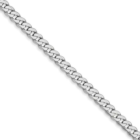 2.9mm 14k White Gold Beveled Solid Curb Chain Necklace 18 Inch